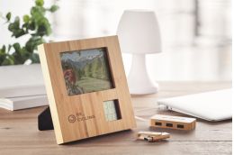 Bamboo weather station with photo frame