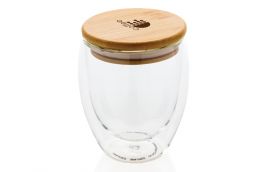 Double-walled drinking glasses with bamboo lid 250ml