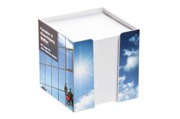 Plastic memo cube holder with print