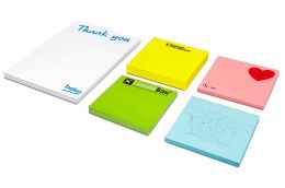 Self adhesive memos with coloured paper