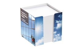 Plastic memo cube holder with print